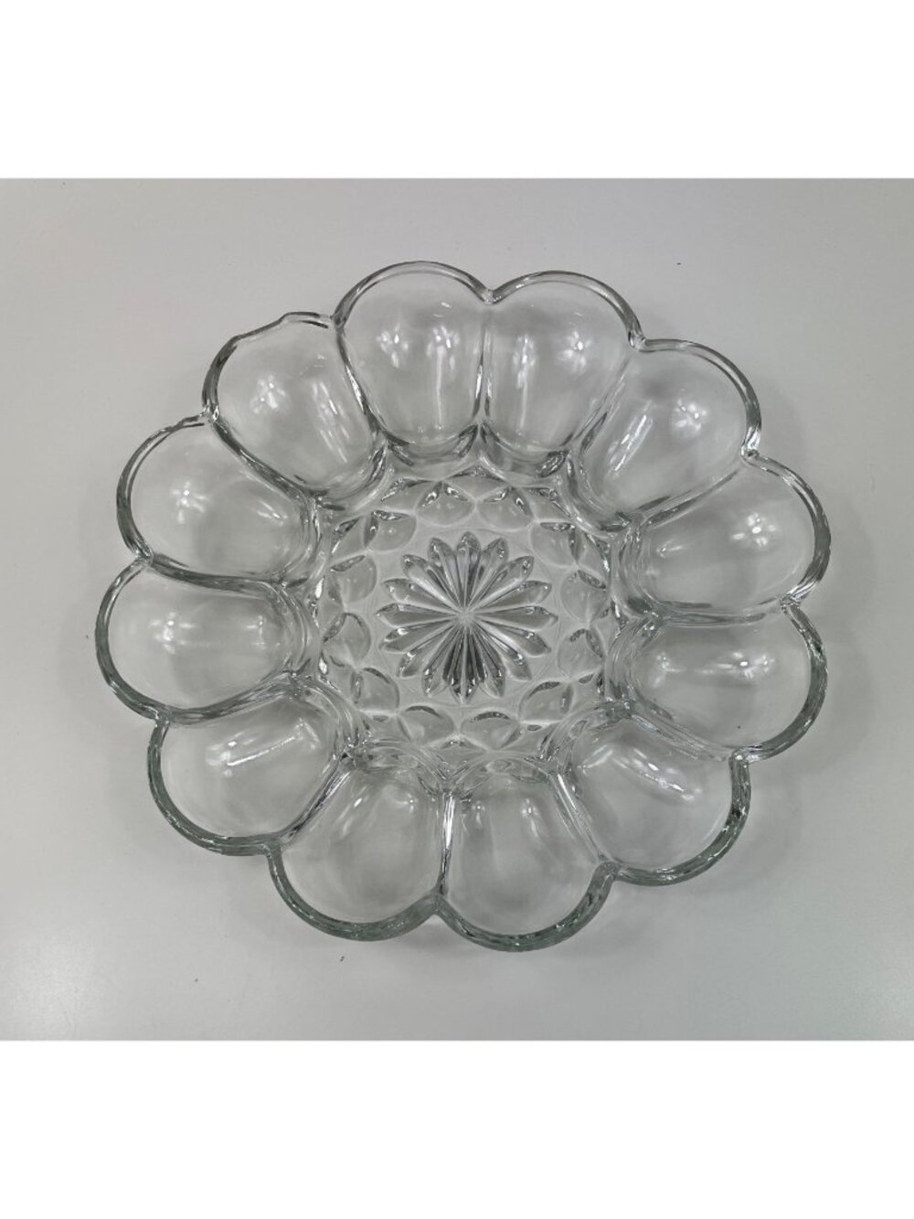 Anchor Hocking Clear Glass Egg Plate With Floral Pattern 12 Compartments
